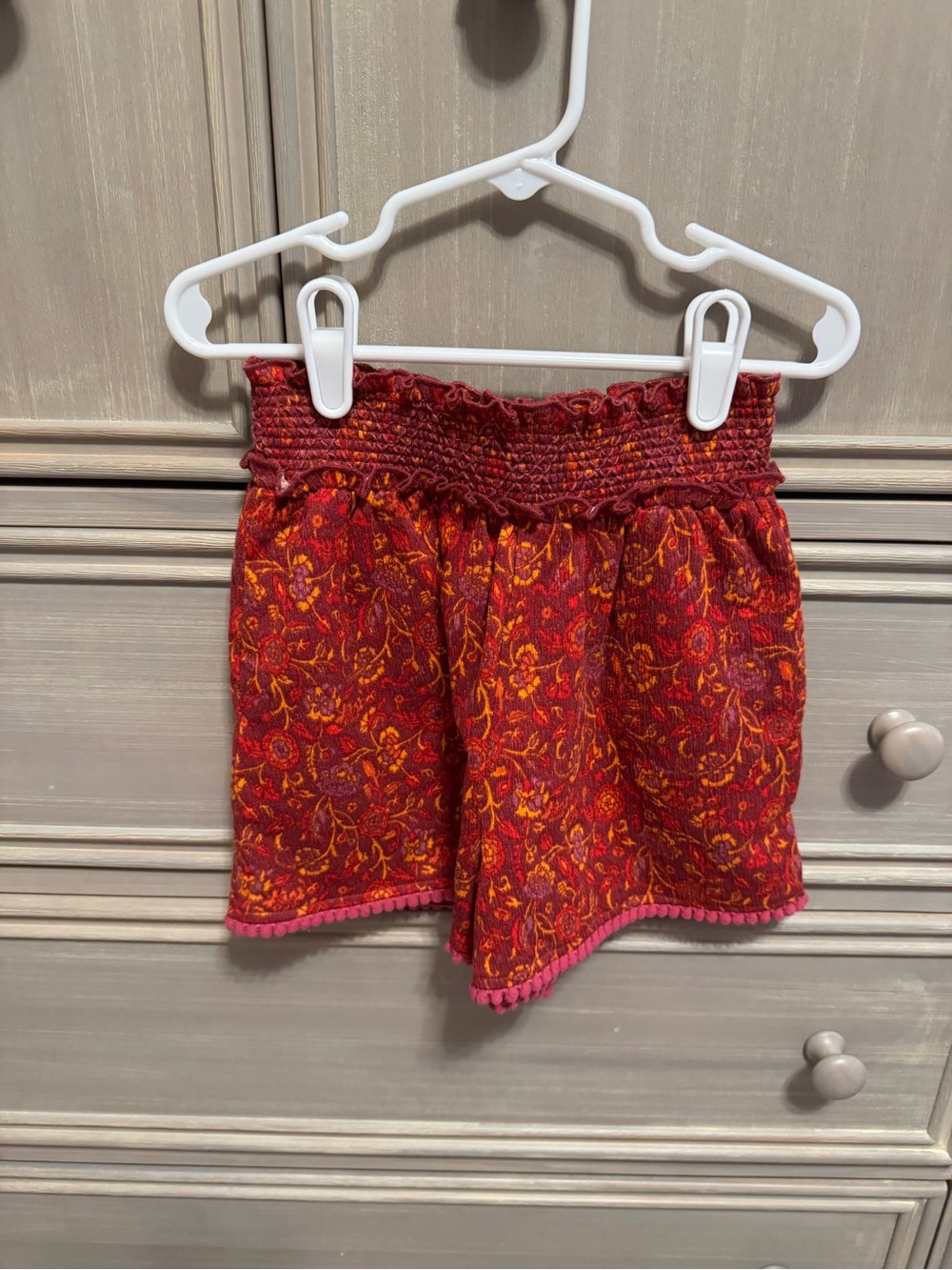 Matilda Jane Red Floral Smocked Waist Shorts with Pom Trim
